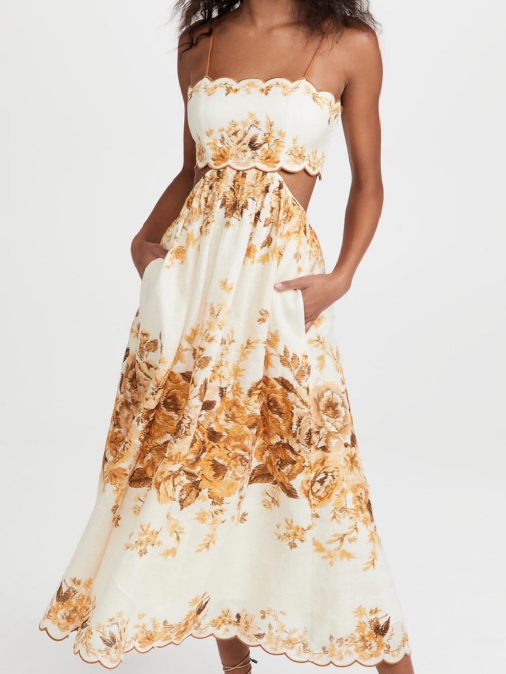 Zimmermann Cream Maxi Dress with Gold Floral Print